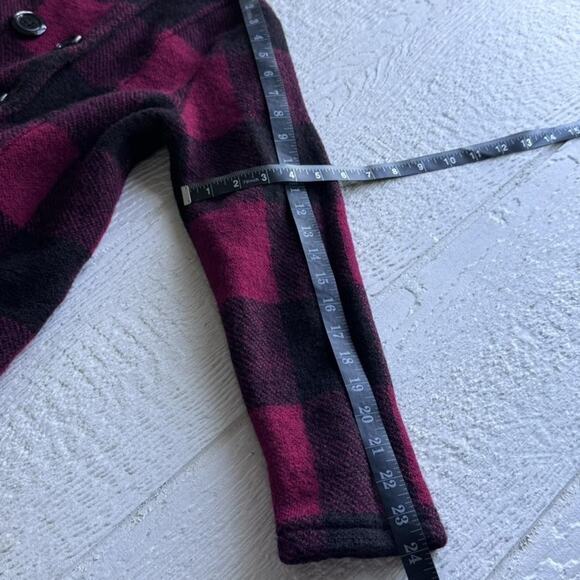 Keren Hart Coat Womens Large Red Black Buffalo Plaid Wool Peacoat Stand Collar - Picture 11 of 13